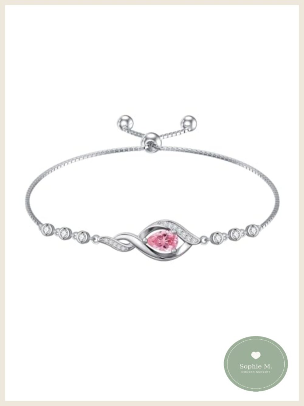 Sterling Silver Pink Tourmaline Birthstone Link Bracelet